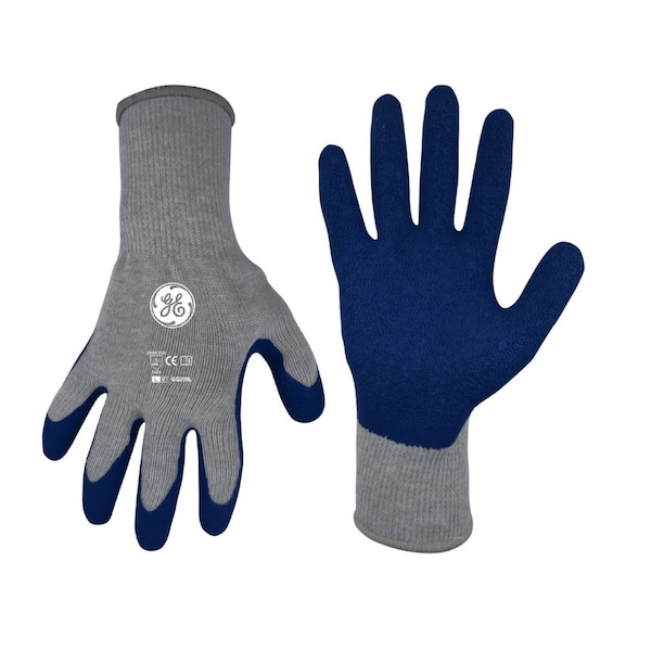 Ge Coated Gloves, Crinkle Rubber, Gray/Royal Blue, M 24 PK GG209L - main